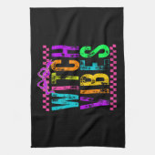 Witch Vibes Halloween Neon Checkered Bow Geschirrtuch (Vertikal)