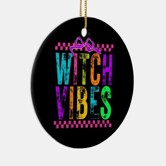 Witch Vibes Halloween Neon Checkered Bow Keramik Ornament (Rechts)