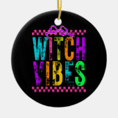 Witch Vibes Halloween Neon Checkered Bow Keramik Ornament (Vorne)
