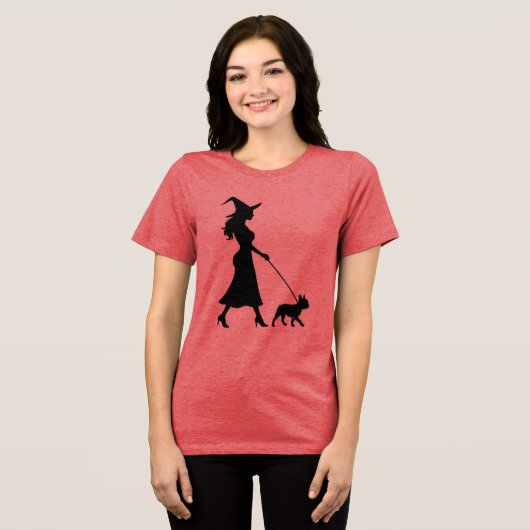 Witch Walking Frenchie Tri-Blend Shirt (Vorderseite voll)