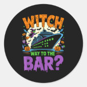 Witch Way To The Bar Funny Halloween Cruise Runder Aufkleber (Vorderseite)