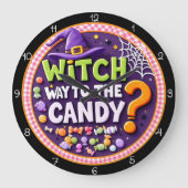 Witch Way To The Candy Halloween Große Wanduhr (Vorderseite)