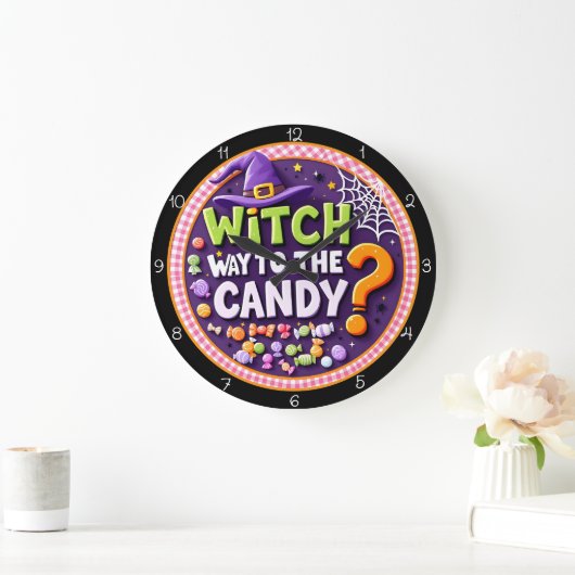 Witch Way To The Candy Halloween Große Wanduhr (Zuhause)
