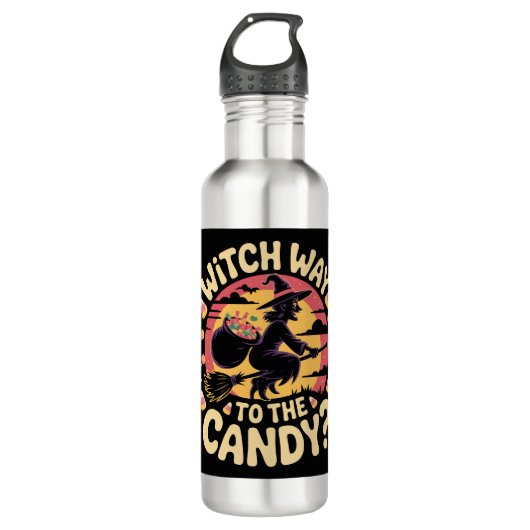 Witch Way to the Candy Halloween T-shirt Edelstahlflasche (Vorderseite)