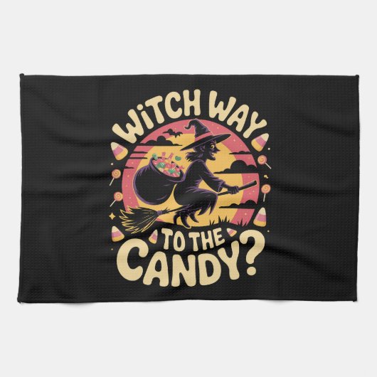 Witch Way to the Candy Halloween T-shirt Geschirrtuch (Horizontal)