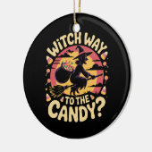 Witch Way to the Candy Halloween T-shirt Keramik Ornament (Links)