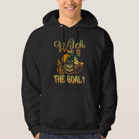 Witch Way To The Goal Sports Halloween Hoodie (Vorderseite)