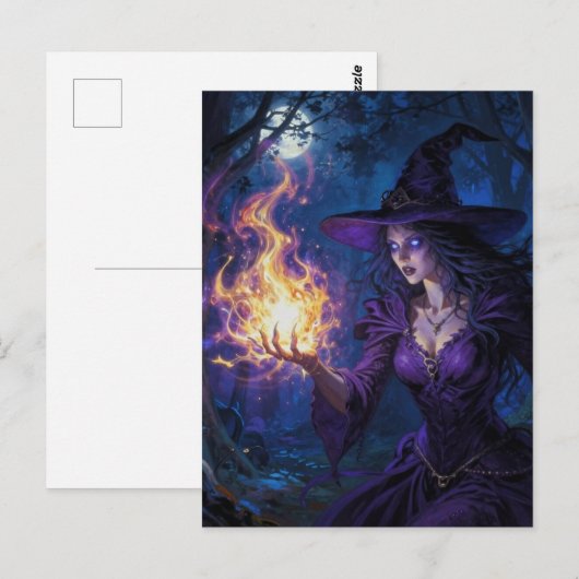 Witch with fire magick postkarte (Vorne/Hinten)