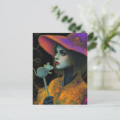 Witch With Mouse Wand Postkarte (Stehend Vorderseite)
