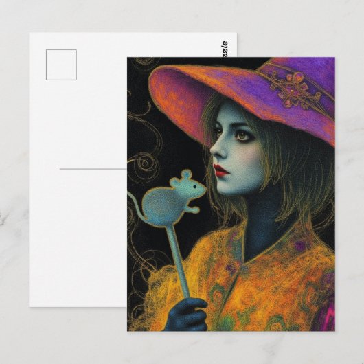 Witch With Mouse Wand Postkarte (Vorne/Hinten)