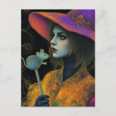 Witch With Mouse Wand Postkarte (Vorderseite)