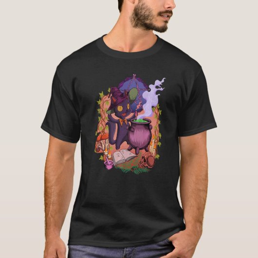 Witchcore am Kessel steht die Hexenkatze T-Shirt (Vorderseite)