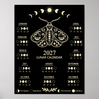 Witchcraft Moth Celestial Lunar Moon 2027 Calendar Poster