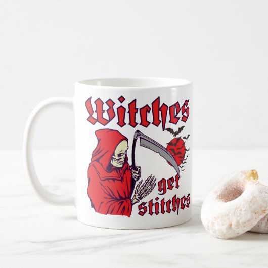 WITCHES BEKOMMEN STITCHEN lustig beängstigenden ha Kaffeetasse (Mit Donut)