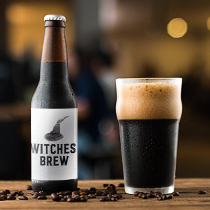 Witches Brew Happy Halloween Witches Hat Bierflaschenetikett