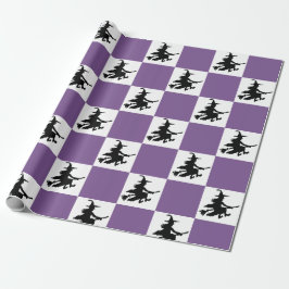 Witches on Purple & White Checkered Wrapping Paper Geschenkpapier