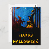 Witching Hour Black Cat Bat Cauldron Postkarte (Vorne/Hinten)