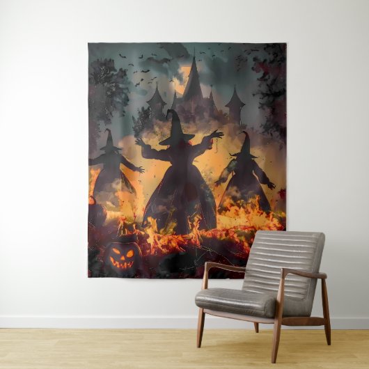 Witching Hour Ritual – Fire Dance of the Three Sis Wandteppich (Beispiel)