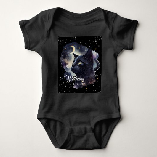 Witchling Dreams Black Cat and Stars Baby Strampler (Vorderseite)