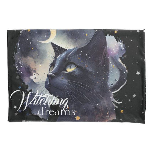 Witchling Dreams Black Cat and Stars Kissenbezug (Vorderseite)