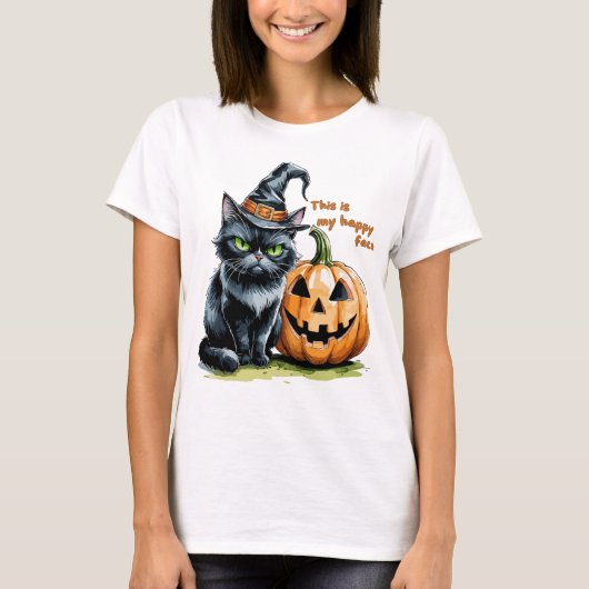 Witchy Black Cat, Gothic Halloween Pumpkin T-Shirt (Vorderseite)