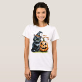 Witchy Black Cat, Gothic Halloween Pumpkin T-Shirt (Vorne ganz)