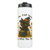 Witchy Black Cat "I'm Just Here to Stir the Pot" Thermosbecher (Vorderseite)