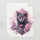 Witchy Black Kitty Cat | Frohe Halloween Postkarte (Vorne/Hinten)
