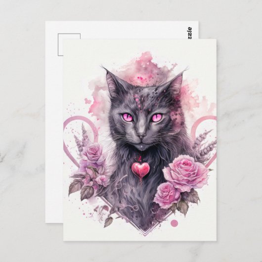 Witchy Black Kitty Cat | Frohe Halloween Postkarte (Vorne/Hinten)