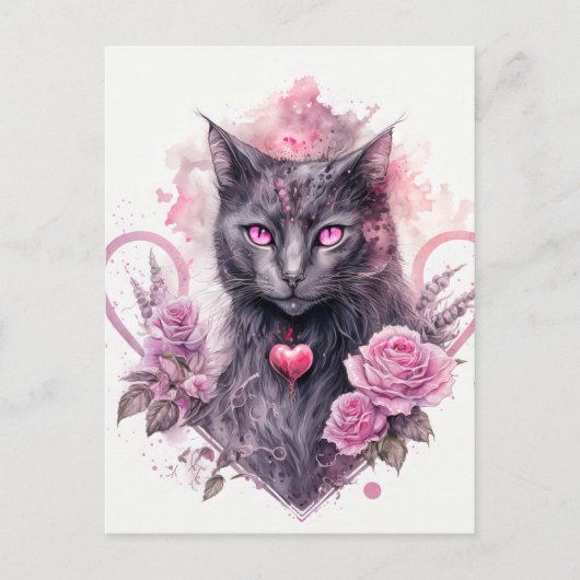 Witchy Black Kitty Cat | Frohe Halloween Postkarte (Vorderseite)