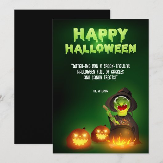 Witchy Brew Cauldron and Jack-o'-Lanterns Greeting Einladung (Vorne/Hinten)