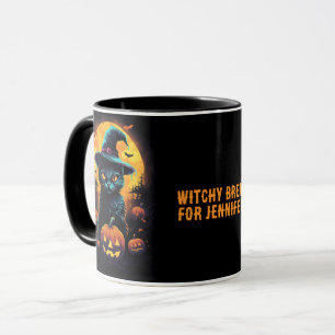 WITCHY BREW für ((Name), Black Cat Halloween Tasse