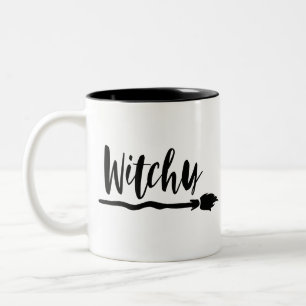 Witchy Broom   Black Brush Script Typografie Zweifarbige Tasse