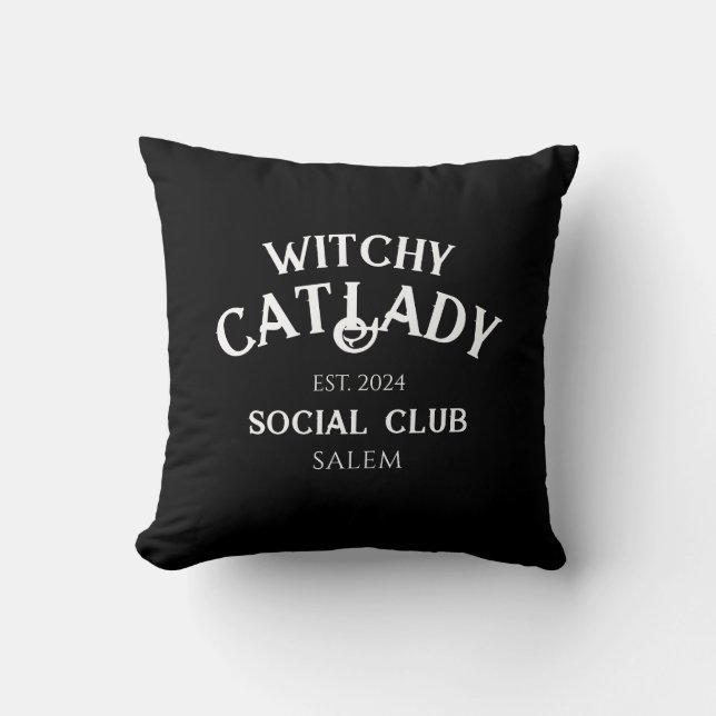 Witchy Cat Lady Social Club Custom Est. Datum Schw Kissen (Vorderseite)
