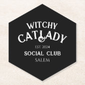 Witchy Cat Lady Social Club Custom Est. Datum Schw Untersetzer (Vorderseite)