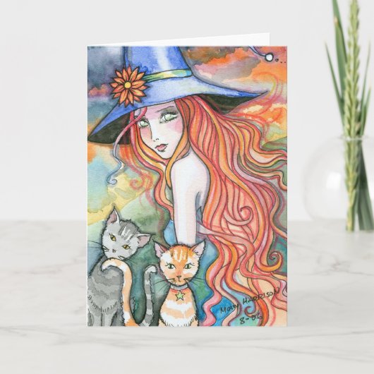 Witchy Eve Hexe-Katzen-Halloween-Karte Notecard Karte (Vorderseite)
