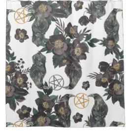 Witchy Floral & Pentagram Duschvorhang