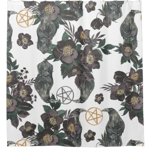 Witchy Floral & Pentagram Duschvorhang (Vorderseite)