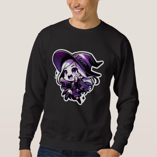 Witchy Fun Uwu Chibi Anime Kawaii Otaku Halloween Sweatshirt (Vorderseite)