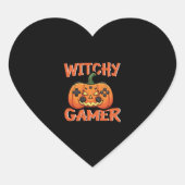 Witchy Gamer Halloween Herz-Aufkleber (Vorderseite)