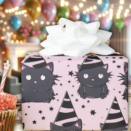 Witchy Goth Baby Pink Black Kitty Cat Geburtstag Geschenkpapier