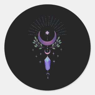 Witchy Goth Crescent Moon Fluorite Crystal Pastel Runder Aufkleber