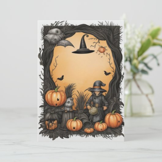 Witchy Halloween Blank Einladung (Stehend Vorderseite)