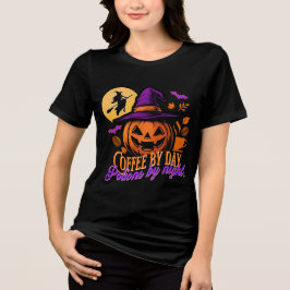 Witchy Halloween Coffee By Day Potions By Night Tri-Blend Shirt