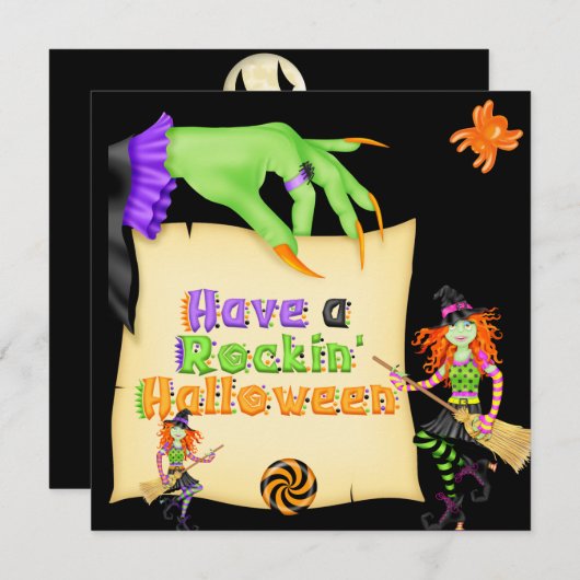 Witchy Halloween Einladung (Vorne/Hinten)