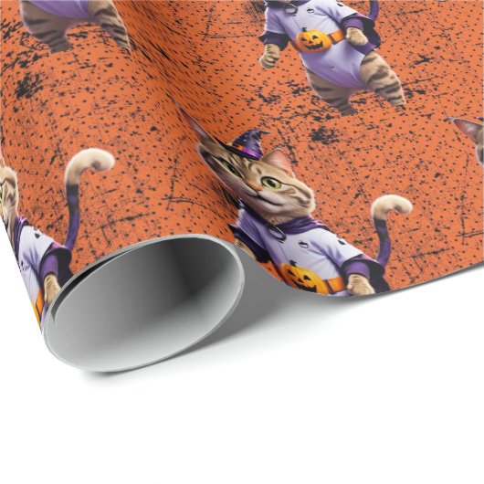 Witchy Halloween Tabby Geschenkpapier (Rolleneckpunkt)