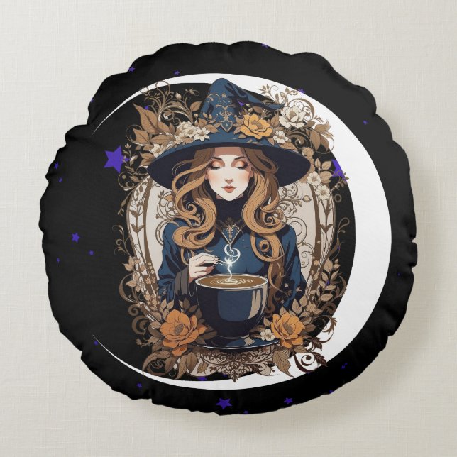 Witchy Kitchen Rundes Kissen (Vorderseite)