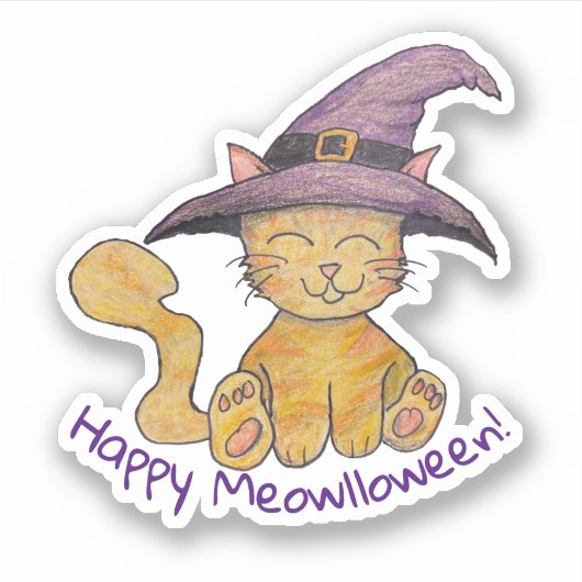 Witchy Kitty Halloween Aufkleber (Vorderseite)