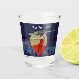 Witchy Lady Floating in Sky over City Schnapsglas
