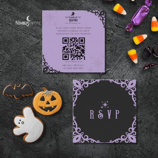 Witchy Lavender Halloween Quick Response Card Quadratische Visitenkarte